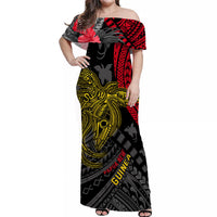 Papua New Guinea Off Shoulder Long Dress Raggiana Birds Of Paradise Happy 47th Independence Day LT13 Women Black - Polynesian Pride