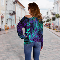 (Custom Personalised) Polynesian Off Shoulder Sweater Purple Paradise Hawaiian Tribal Hammerhead Shark LT14 - Polynesian Pride