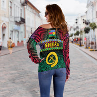 Shefa Province Off Shoulder Sweater Vanuatu Pig Tusk Polynesian Flag Style LT14 - Polynesian Pride