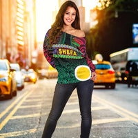 Shefa Province Off Shoulder Sweater Vanuatu Pig Tusk Polynesian Flag Style LT14 - Polynesian Pride