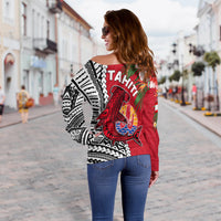 Tahiti Islands Off Shoulder Sweater Polynesian Shark Mix Tropical Flowers LT14 - Polynesian Pride