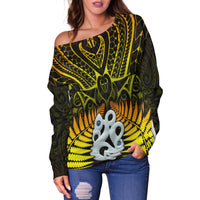 Aotearoa Fern Off Shoulder Sweater New Zealand Hei Tiki Gold Style LT13 - Polynesian Pride