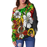 (Custom Personalised) Vanuatu Off Shoulder Sweater Polynesia Tie Dye Hibiscus Flowers LT13 - Polynesian Pride
