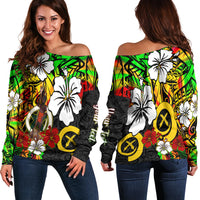 (Custom Personalised) Vanuatu Off Shoulder Sweater Polynesia Tie Dye Hibiscus Flowers LT13 Women Art - Polynesian Pride