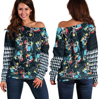 Hawaii Skeleton Surf Off Shoulder Sweater Halloween Hawaiian Tribal LT13 - Polynesian Pride