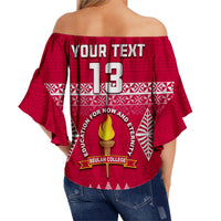 (Custom Text and Number) Beulah College Off Shoulder Waist Wrap Top Ngatu Pattern Tonga LT13 - Polynesian Pride