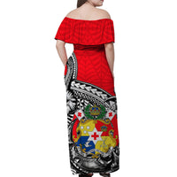 Tonga Hook Tattoo Off Shoulder Long Dress White LT6 - Polynesian Pride