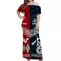 New Zealand And Tonga Off Shoulder Long Dress Together - Blue LT8 Women Blue - Polynesian Pride