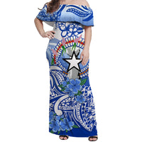 Northern Mariana Islands Off Shoulder Long Dress Polynesian Floral Tribal LT9 Women Blue - Polynesian Pride