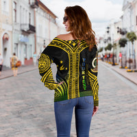 (Custom Personalised) Vanuatu Malampa Province Off Shoulder Sweater Unique Black & Gold LT7 - Polynesian Pride