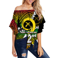 (Custom Personalised) Vanuatu Independence Day 42nd Anniversary Off Shoulder Waist Wrap Top LT6 Women Red - Polynesian Pride