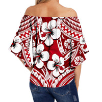 Hibiscus Off Shoulder Waist Wrap Top Fiji Patterns Red LT6 - Polynesian Pride
