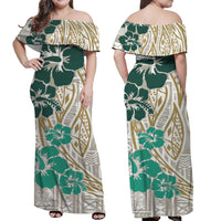 Polynesian Masi Tapa Green Hibiscus Dress and Hawaiian Shirt LT9 - Polynesian Pride
