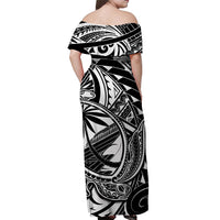 Guam Off Shoulder Long Dress Turtle Mix Polynesian White Style LT6 - Polynesian Pride