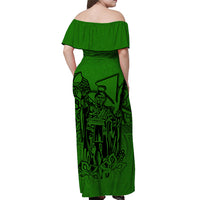 Hawaii King Off Shoulder Long Dress Polynesian Green Style LT6 - Polynesian Pride