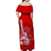 Hawaii Ukulele Off Shoulder Long Dress Polynesian Red Style LT6 - Polynesian Pride