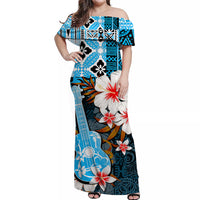 Hawaii Ukulele Off Shoulder Long Dress Blue Style LT6 Long Dress Blue - Polynesian Pride