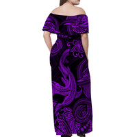 Hawaii Angry Shark Polynesian Off Shoulder Long Dress Unique Style - Purple LT8 Women Purple - Polynesian Pride