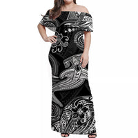 Hawaii Hammer Shark Polynesian Off Shoulder Long Dress Unique Style - Black LT8 Women Black - Polynesian Pride
