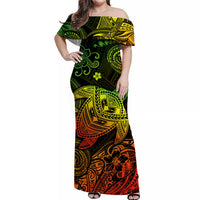 Hawaii Turtle Polynesian Off Shoulder Long Dress Plumeria Flower Unique Style - Reggae LT8 Women Reggae - Polynesian Pride