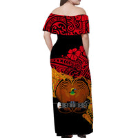 Papua New Guinea Off Shoulder Long Dress Bird Of Paradise LT6 - Polynesian Pride