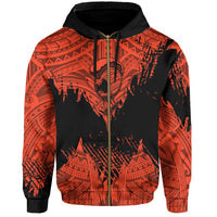 Hawaii Polynesian Hoodie Zip Warrior Ikaika Benjamin Style Orange - Polynesian Pride