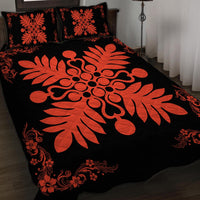 Hawaiian Quilt Maui Plant And Hibiscus Pattern Quilt Bed Set - Orange Black - AH - Polynesian Pride