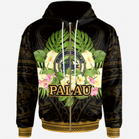Palau Zip Hoodie Polynesian Gold Patterns Collection Unisex Black - Polynesian Pride