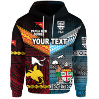 Custom Papua New Guinea Fiji Hoodie Polynesian Tapa Together Blue LT8 - Polynesian Pride
