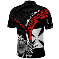 Wallis et Futuna Polo Shirt Polynesian Pattern and Hibiscus Flowers Version Black LT13 - Polynesian Pride