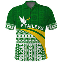 (Custom Text and Number) Tailevu Rugby Polo Shirt Fiji Rugby Tapa Pattern Green LT13 - Polynesian Pride