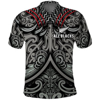 New Zealand Silver Fern Rugby Polo Shirt All Black NZ Maori Pattern LT13 Black - Polynesian Pride