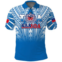 (Custom Text and Number) Samoa Rugby Polo Shirt Personalise Toa Samoa Polynesian Pacific Blue Version LT14 - Polynesian Pride