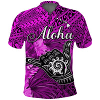 The Shaka Hawaii Polo Shirt Tropical Flowers Purple Version LT13 Purple - Polynesian Pride