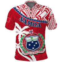 Samoa Polo Shirt Samoan Coat Of Arms With Coconut Red Style LT14 Adult Red - Polynesian Pride