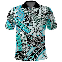 Custom Hawaii Polo Shirt Tribal Plumeria With Polynesian Turtle Ver.04 LT14 Turquoise - Polynesian Pride