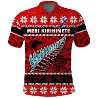 New Zealand Christmas Polo Shirt Paua Shell Silver Fern Meri Kirihimete LT14 Red - Polynesian Pride