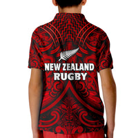 New Zealand Silver Fern Rugby Polo Shirt KID All Black Red NZ Maori Pattern LT13 - Polynesian Pride