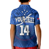 (Custom Text And Number) Samoa Rugby Polo Shirt KID Manu Samoa Polynesian Hibiscus Blue Style LT14 - Polynesian Pride