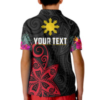 Custom Philippines Polo Shirt Sun Filipino Polynesian mix Flowers Black Vibe LT13 - Polynesian Pride
