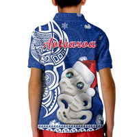 New Zealand Christmas Polo Shirt KID Hei Tiki Blue Pohutukawa Meri Kirihimete LT14 - Polynesian Pride