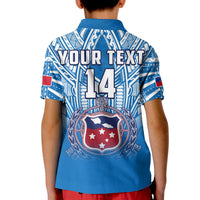 (Custom Text And Number) Samoa Rugby Polo Shirt KID Personalise Toa Samoa Polynesian Pacific Blue Version LT14 - Polynesian Pride