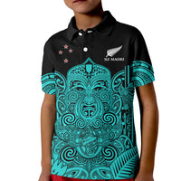 New Zealand Tiki Rugby Polo Shirt KID NZ Maori Koru Pattern Ver.02 LT14 Kid Turquoise - Polynesian Pride