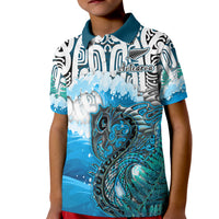 Custom Manaia Maori Polo Shirt Fern Aotearoa Blue Waves LT13 - Polynesian Pride