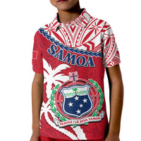 Samoa Polo Shirt Samoan Coat Of Arms With Coconut Red Style LT14 Kid Red - Polynesian Pride