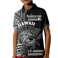 Hawaii Polo Shirt KID Kakau Warrior Helmet Gradient White Polynesian LT14 Kid White - Polynesian Pride