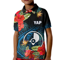 Custom Yap State Polo Shirt FSM Hibiscus Flowers Mix Polynesian LT14 - Polynesian Pride