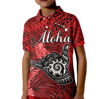 The Shaka Hawaii Polo Shirt Tropical Flowers Red Version LT13 - Polynesian Pride