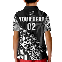 (Custom Text and Number) Fiji Rugby Polo Shirt Fijian Cibi Dance Tapa Pattern Black LT14 - Polynesian Pride