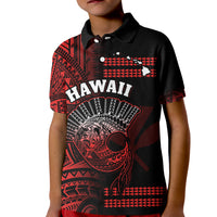 Hawaii Polo Shirt KID Kakau Warrior Helmet Gradient Red Polynesian LT14 Kid Red - Polynesian Pride